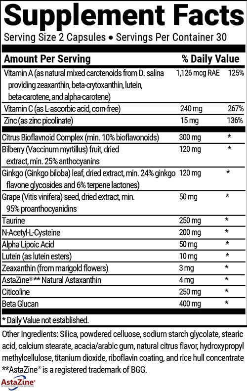 Advanced Vision Formula Ingredient Lebel